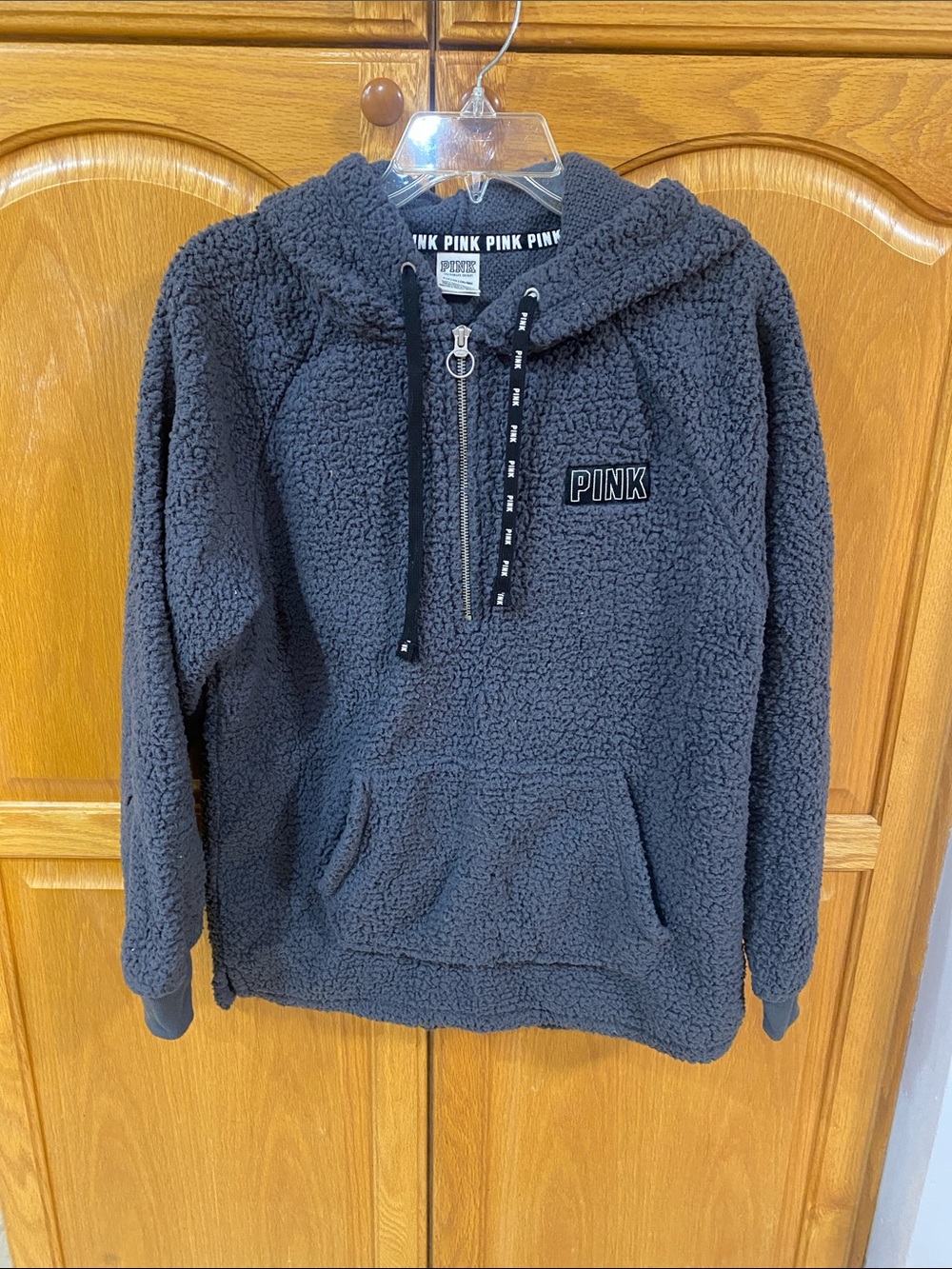 PINK Victoria’s Secret Cozy Sherpa Half-Zip Hoodie - Charcoal. Size small.